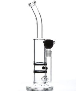 Black Bent Neck Double Honeycomb Perc Water Pipe