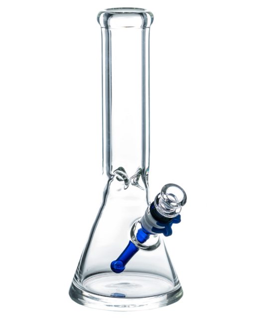 Blue 12" Thick Glass Beaker Bong with Colored Downstem