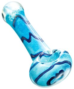 Blue Fritted Spoon Pipe with Swirl Accents
