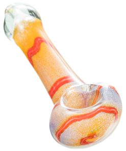 Red Fritted Spoon Pipe with Swirl Accents